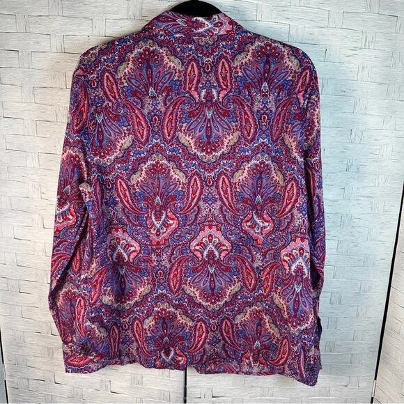 Talbots Colorful Paisley Button-Down Shirt roll tab sleeve lightweight boho - Picture 2 of 9